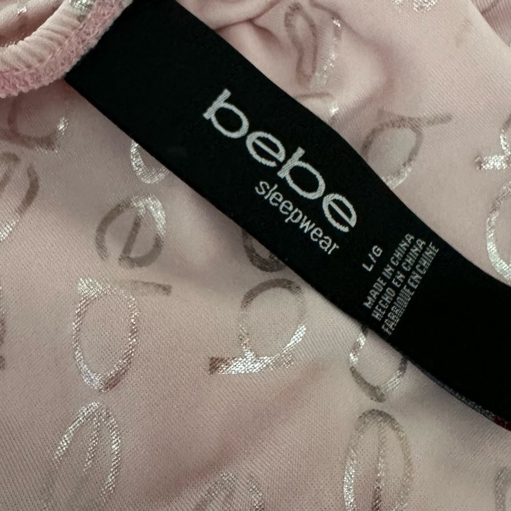 Bebe Sleepwear Pink Soft Knit Bebe Logo Nightgown Adjustable Strap Pajama Size L - Picture 9 of 9